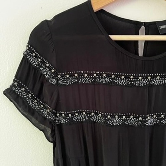Zadig & Voltaire‎ Deluxe Jeweled Beaded Short Sleeve Mini Dress Black size small - Picture 3 of 15